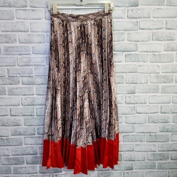 Lucy Paris Womens XS Python Accordion Pleated‎ Midi Skirt Red Color-block Trim - Picture 6 of 10